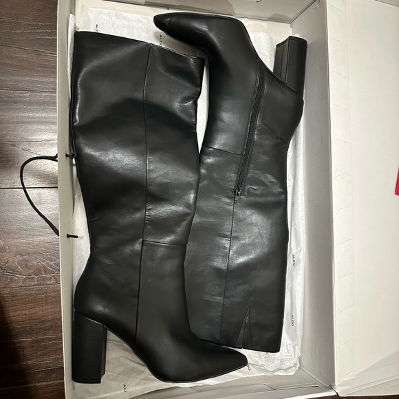 ALDO black leather knee high boots - Picture 2 of 8